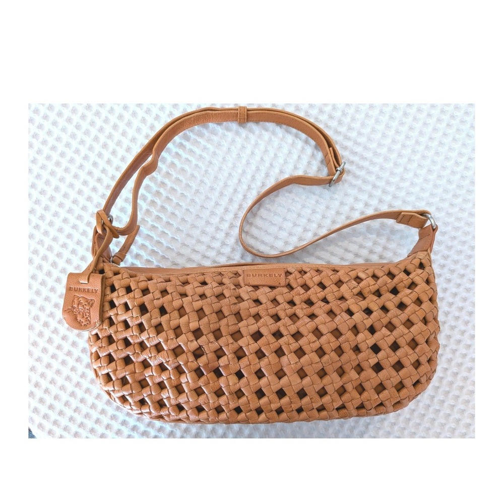 Burkely Woven Leather Baguette Shoulder Bag | Cognac Leather | Adjustable Strap